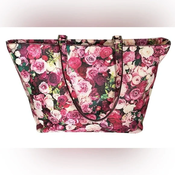Kate Spade New York Grant Street Grainy Vinyl Juno Tote Bag Roses Floral Large - Picture 2 of 15